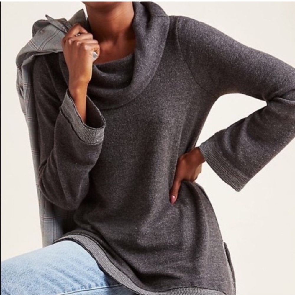 MAEVE ANTHROPOLOGIE Cozy Gray Cowl Neck Women's Top